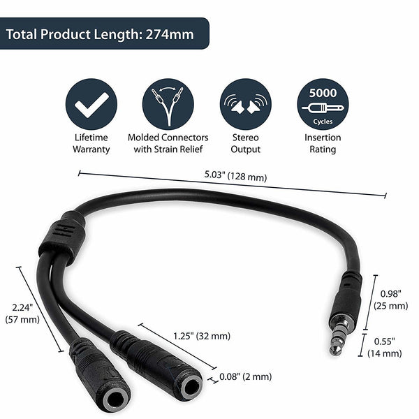 Headset adapter for headsets with separate headphone / microphone plugs - 3.5mm 4 position to 2x 3 position 3.5mm M/F