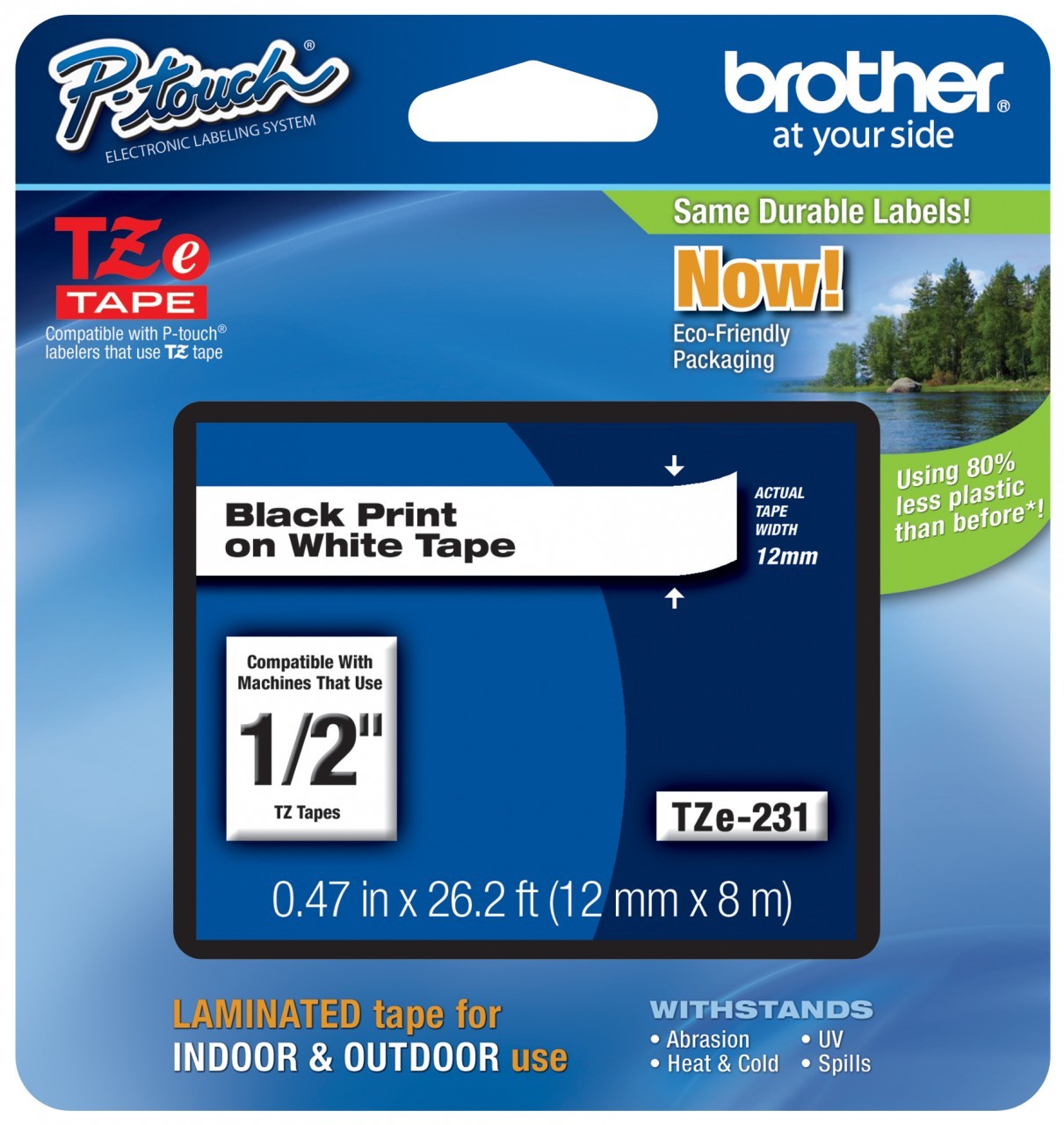 Brother P-touch Tze tape cassette 1/2" X 0.47", 12mm. Back on white